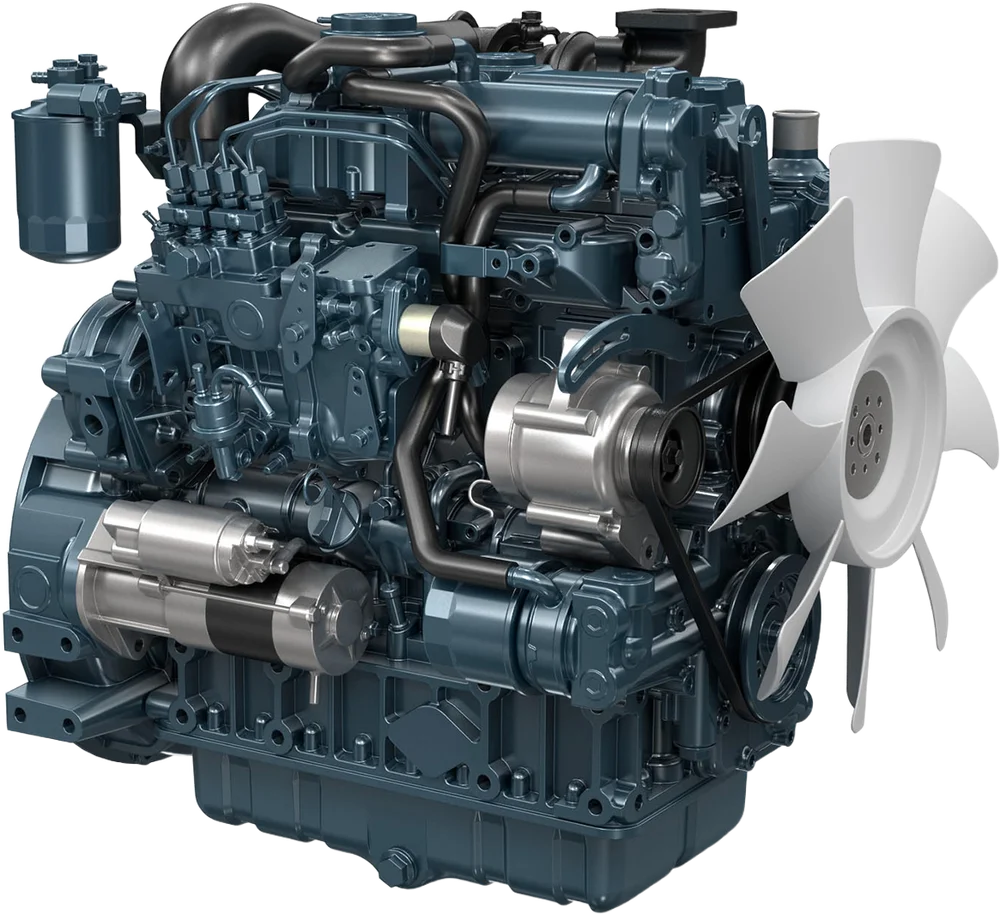 Motor diésel Kubota V2607-DI-T turboalimentado, 66 HP, 4 cilindros, Serie 07 — distribuidor oficial en Chile