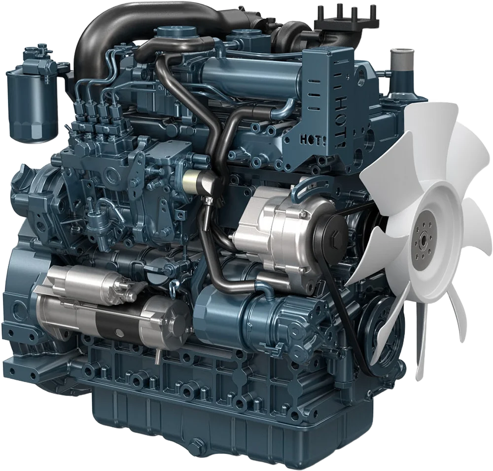 Motor diésel Kubota V3307-DI-T turboalimentado, 74 HP, 4 cilindros, Serie 07 — distribuidor oficial en Chile